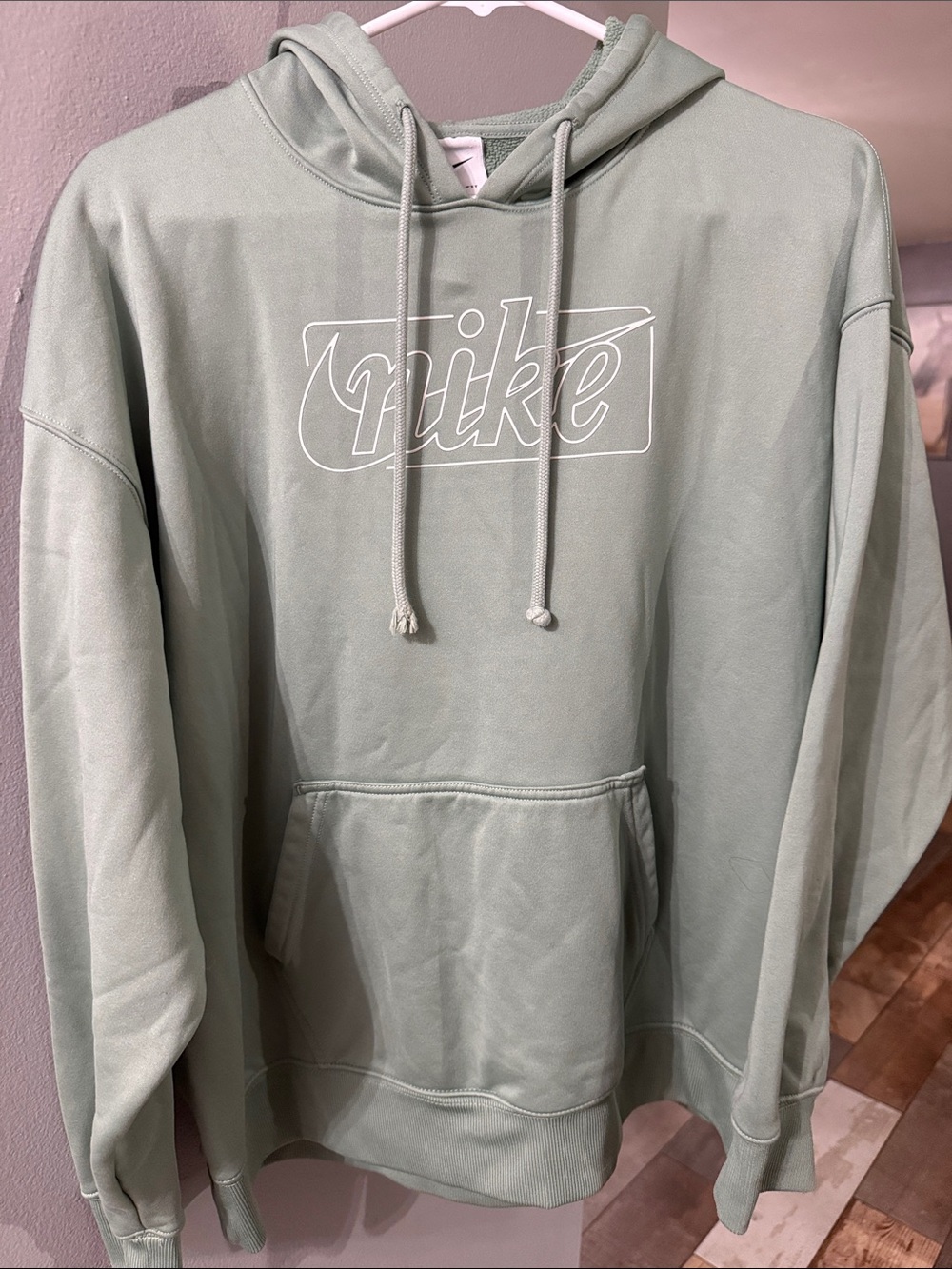 Nike Men’s Sage Green Crewneck Hoodie with White Logo